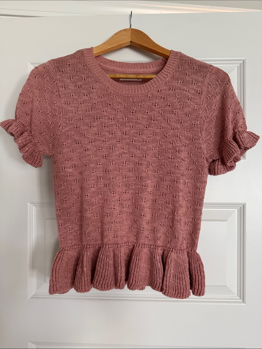 LC Lauren Conrad Women's Size S Dusty Rose Knit Peplum Short Sleeve Top
